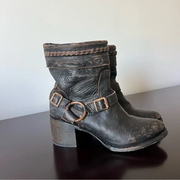 Freebird by Steven - Distressed Tahoe Harness Moto Heeled Boot Brown/Black Sz 8